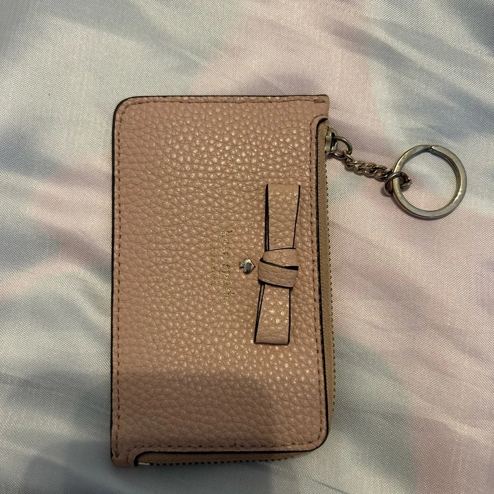 Kate Spade New York Poppy Pebbled Leather Card Wallet Zip Around‎ Pink Keyring